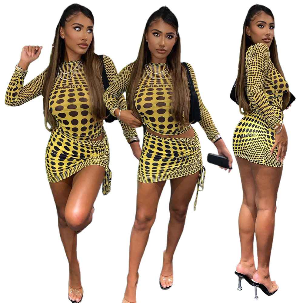 Women's Long-sleeved Printed Sexy Skirt Suit