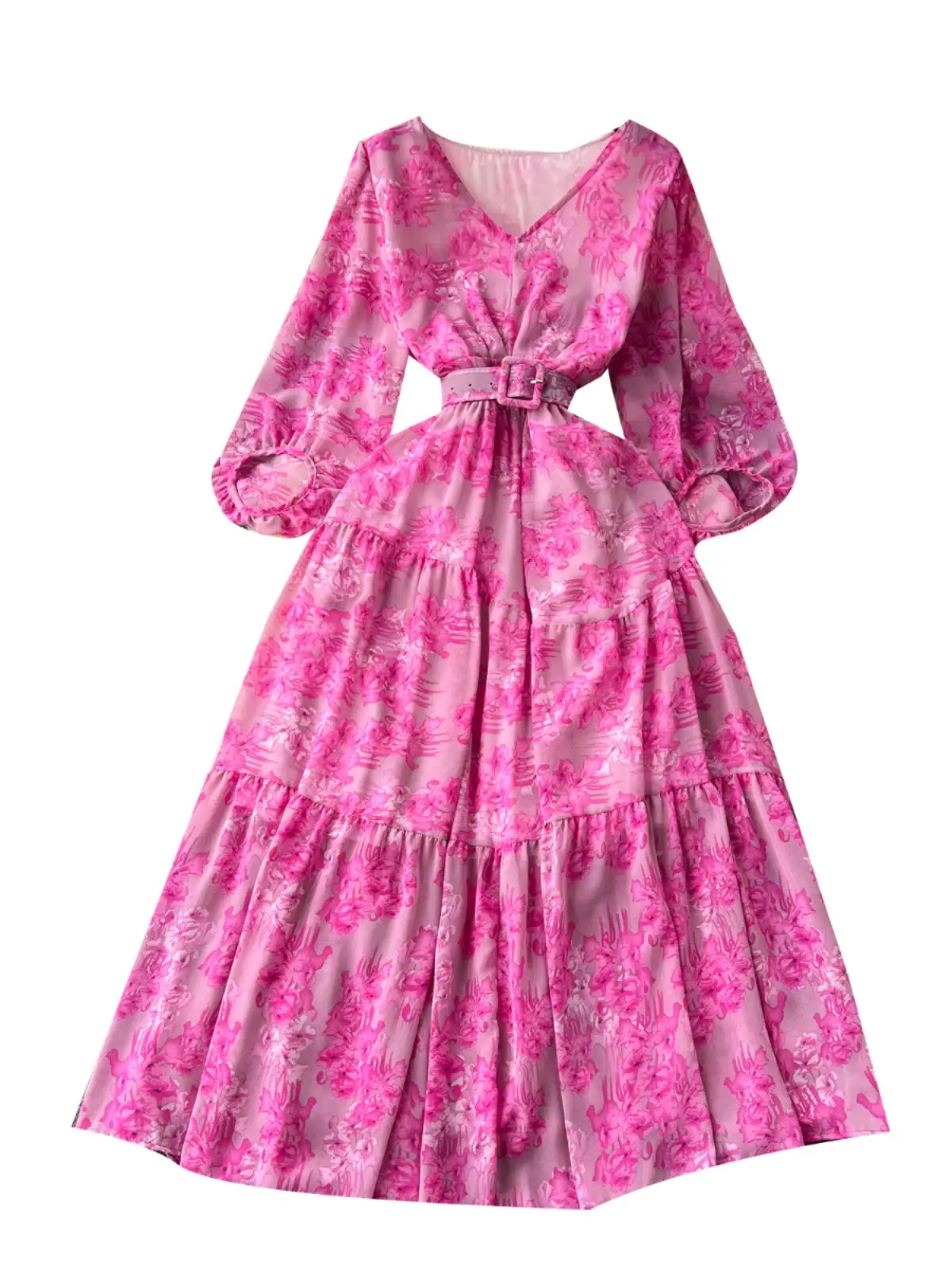 Women's French Style Vintage Floral Lantern Sleeve Dress