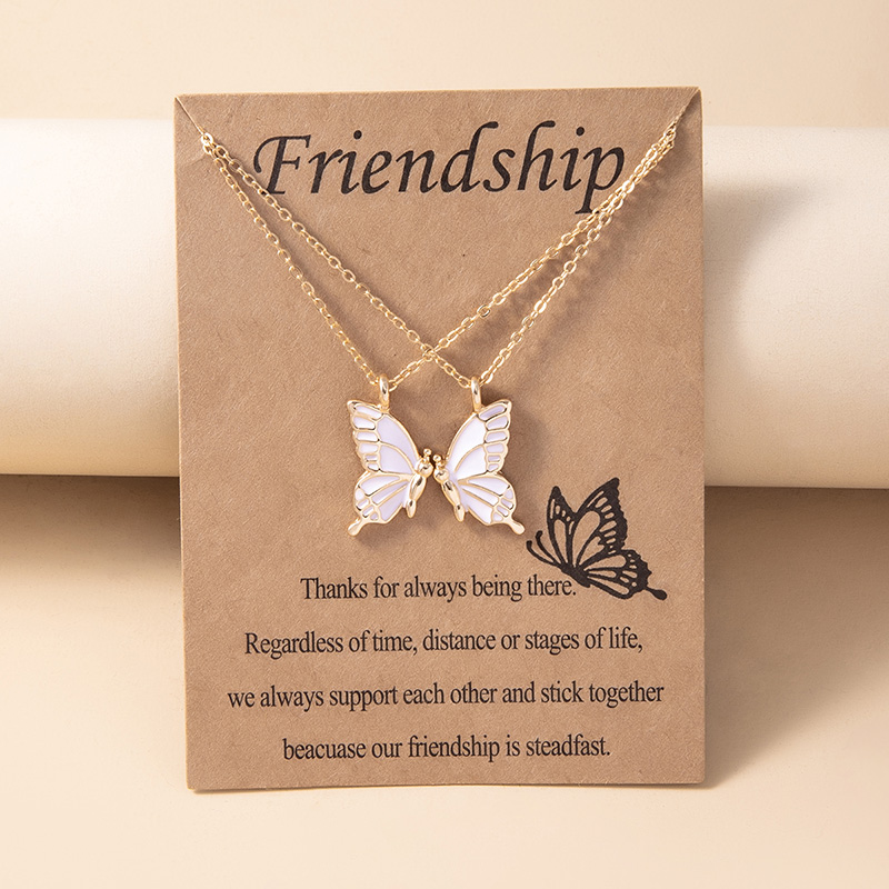 1 Pair Butterfly Pendant Necklace For Women Girls Sisters Friends With Inspirational Friendship Card