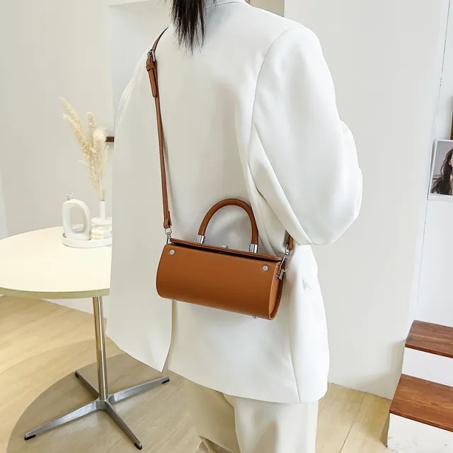 Women's Fashion All match Hand held Cylinder Bag Shoulder Messenger Brown - Shop at LoveMi