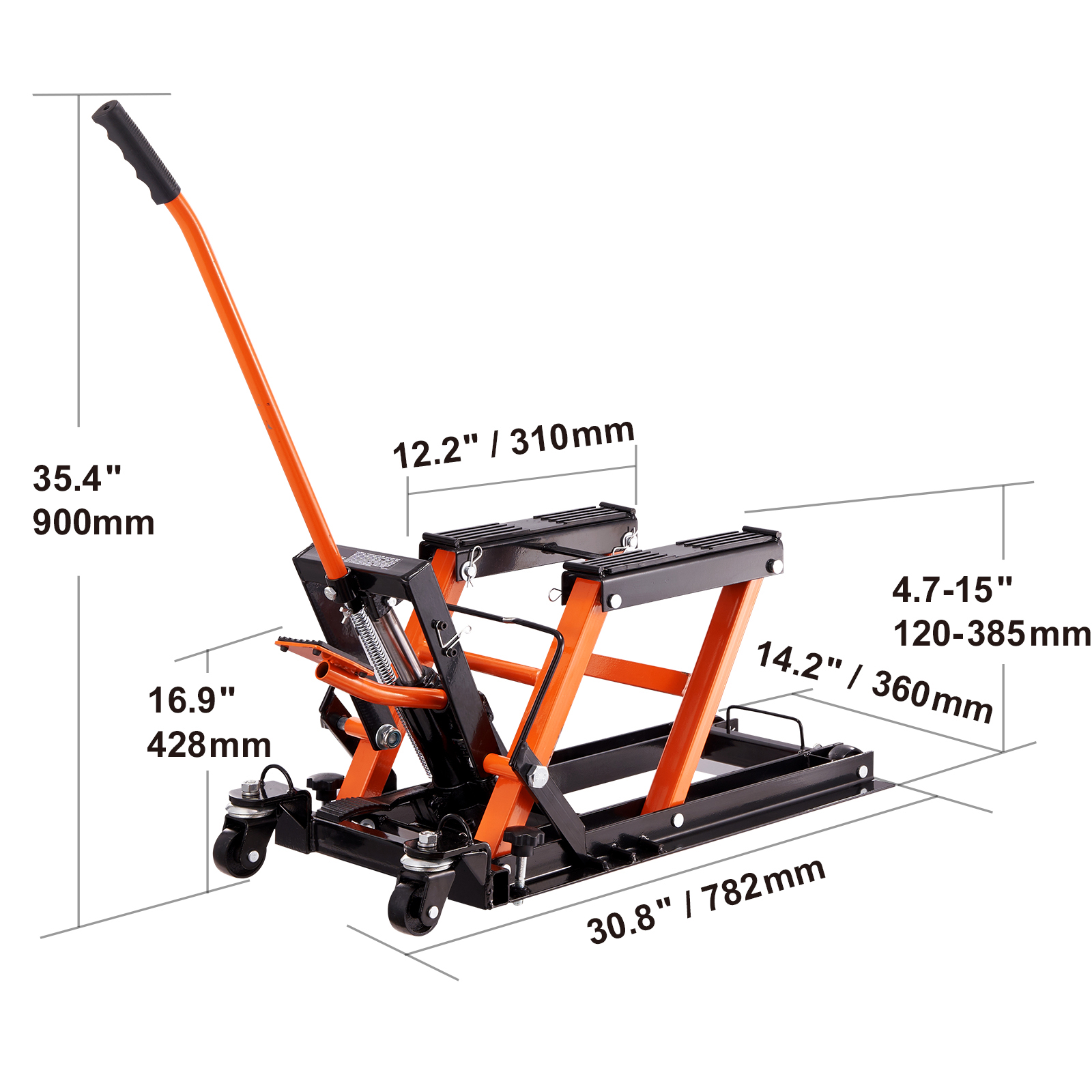 VEVOR Steel Hydraulic Motorcycle Jack Stand, 1500 LBS ATV Scissor Lift Jack, Scissor Lift Jack Stand With 4 Wheels, Hydraulic Foot-Operated Hoist Stand For Motorcycle ATV UTV Powersports image 4