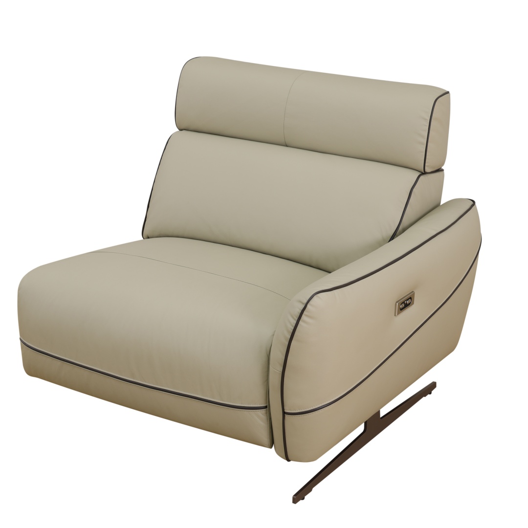 Pickup Only--Beige Top Grain Leather And PVC 3-Piece Living Room Recliner Sofa Set