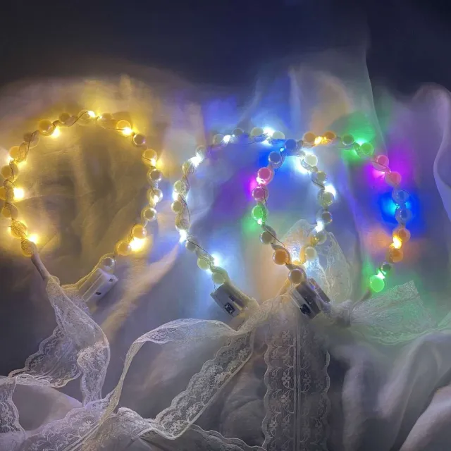 Fairy Luminous Hair Band Hair Band A System With Female Tie Hair Gentle Lace Pearl Band Headdress White Streamerswhite Light - Shop at LoveMi