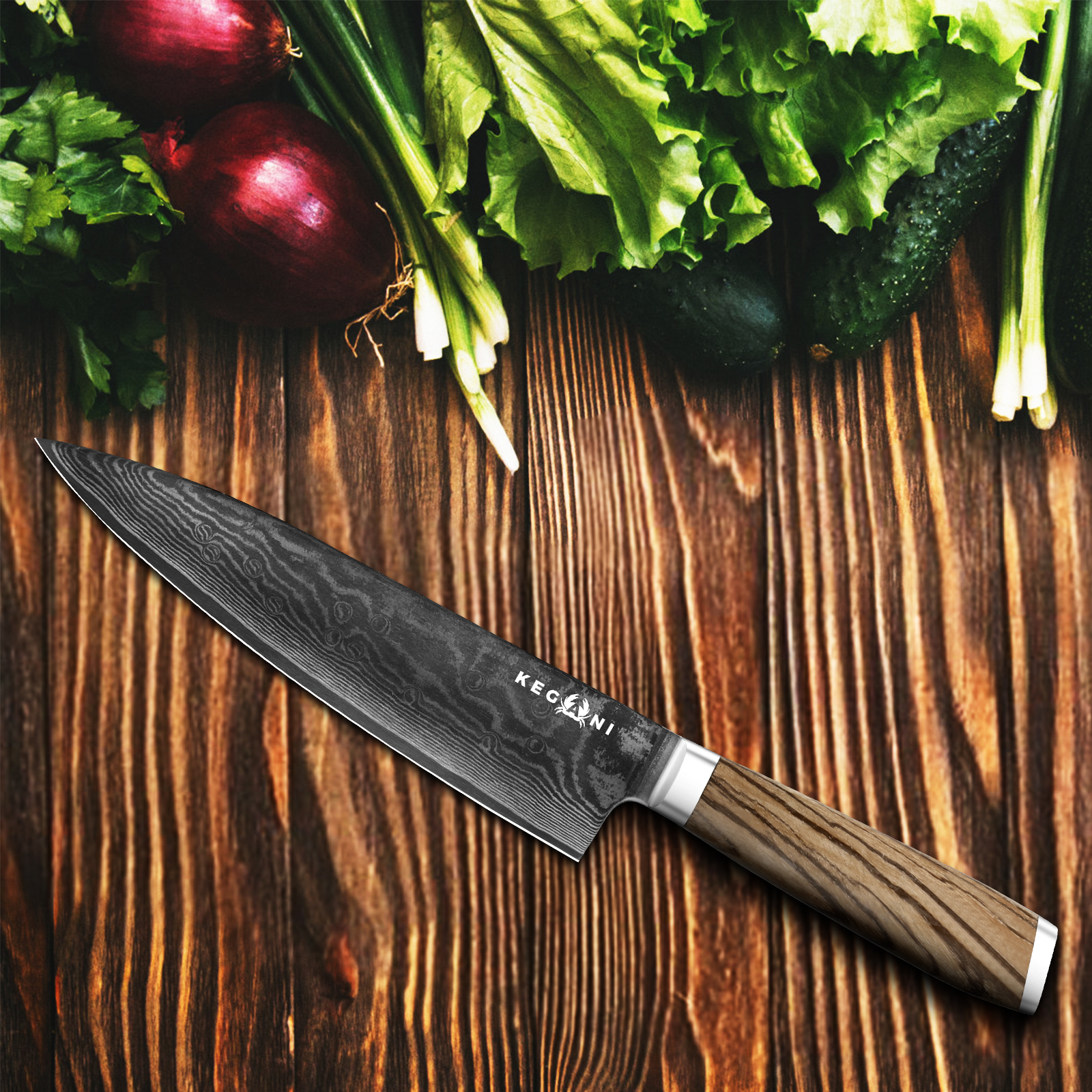 Kegani Chef Knife - 8 Inch Japanese Knife, 67 Layers Japanese VG-10 Damascus Steel Ultra Sharp Kitchen Knife, Professional Chef Knife Gyuto Knife- Ergonomic Full Tang Handle