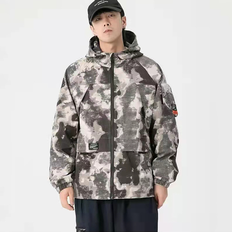 Large Size Hooded Youth Gray Multi-pocket Tooling Jacket Men