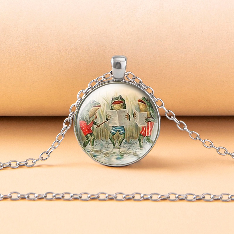 Cute fairy frog princess glass dome cabochon necklace