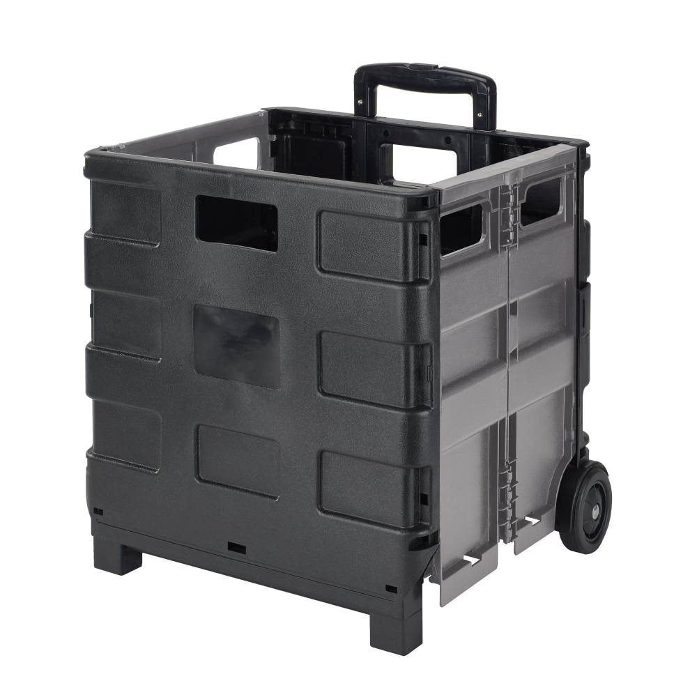Collapsible Utility Cart, Plastic, Black, 16.5in X 14.5in X 15.75in