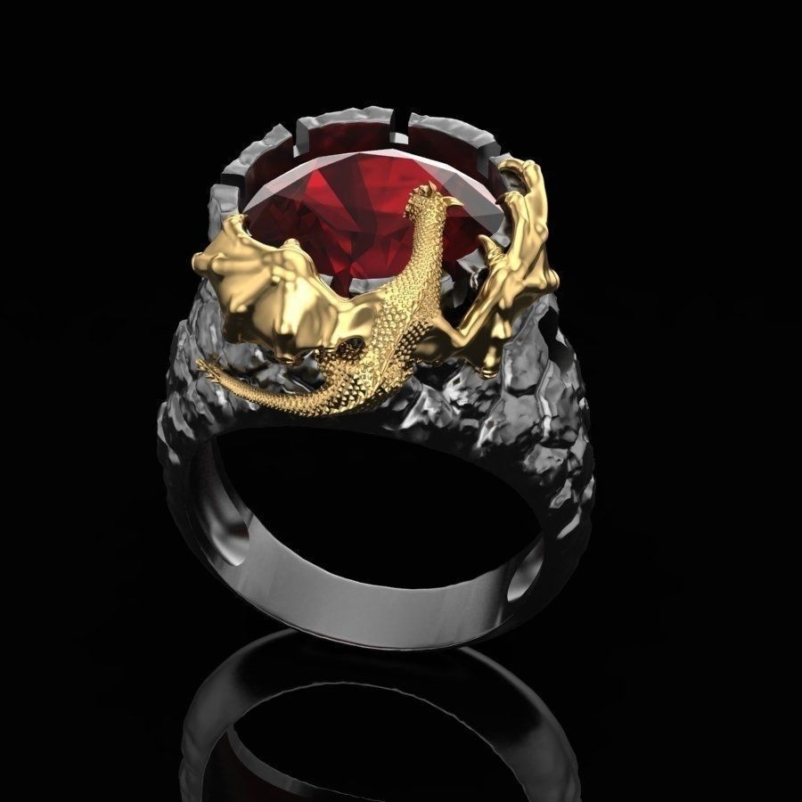 Title 1, Personalized Gold Two-tone Ruby Dragon Ring New...