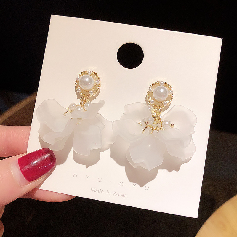 925 Silver Needle Pearl Flower Earrings