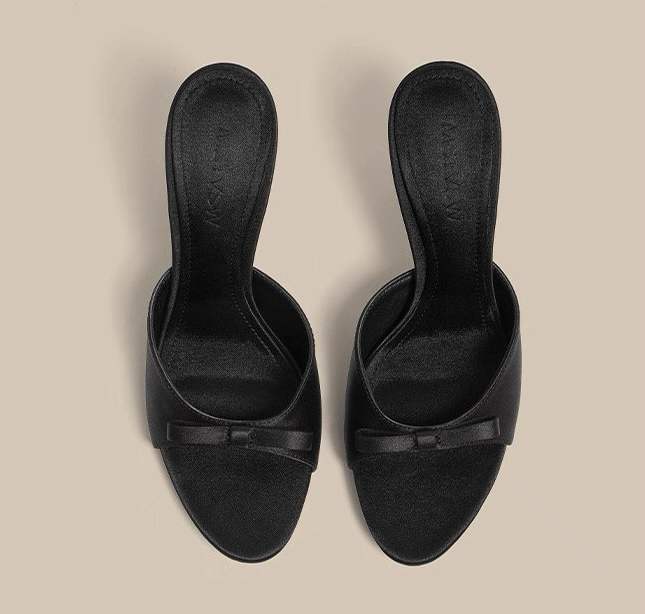 Female High-heeled Cool Mop Bow Large Size Silk Thin Heel Cool Mop New French... 4