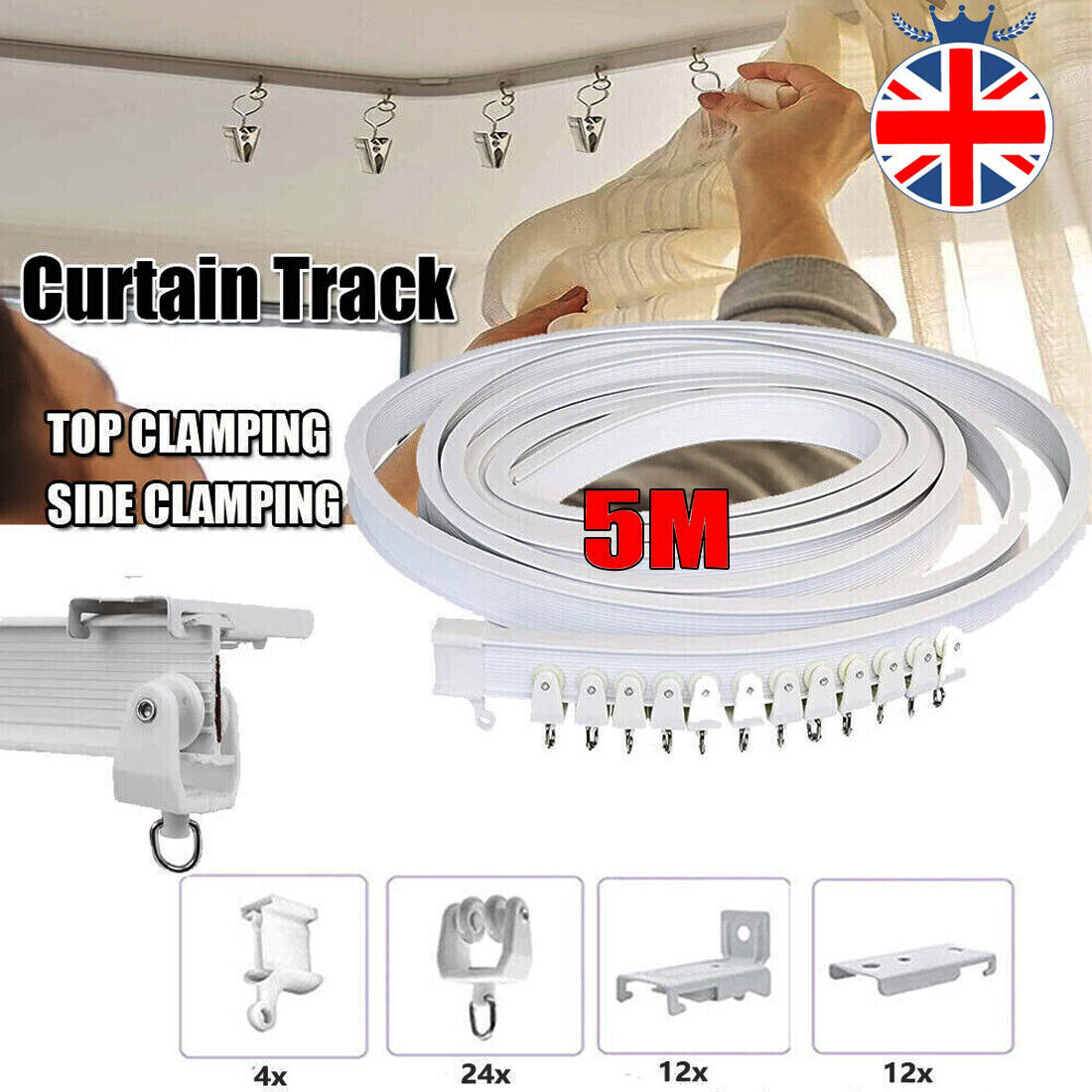 NEW 5M Bendable Flexible Curtain Track Rod Rail Ceiling Window Caravan Straight — image 8