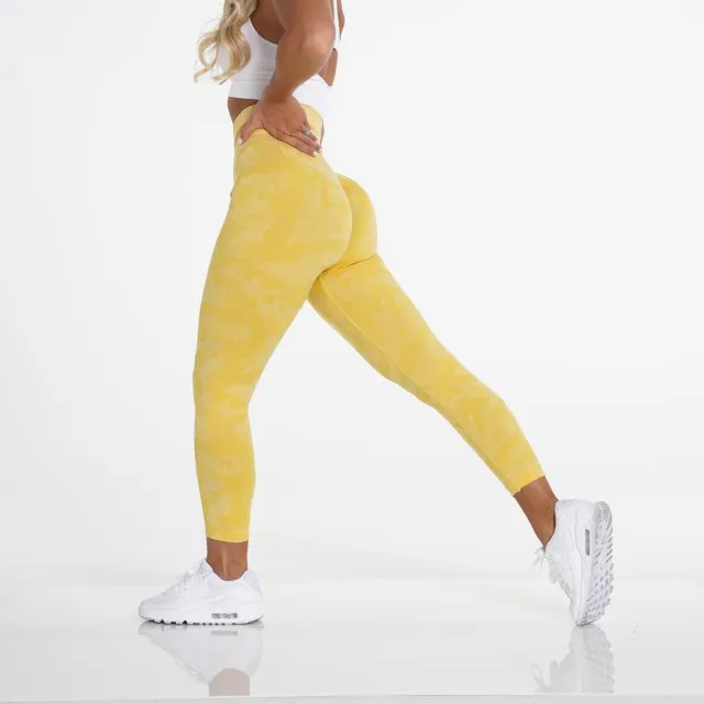 Fashion Snowflake Cropped Camouflage Jacquard Seamless Fitness Yoga Pants Yellow - Shop at LoveMi