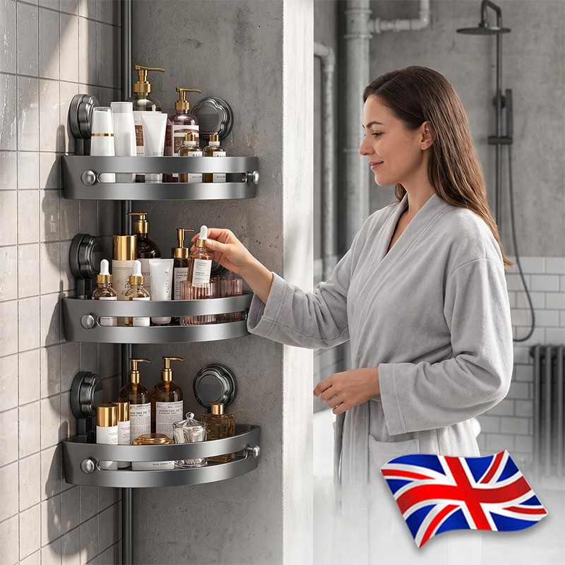 Suction Cup Bathroom Corner Shelf No Drill Aluminium Wall Mounted Storage Rack