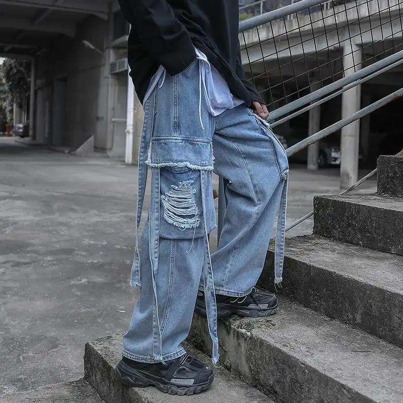 Loose Wide-leg Streamer High Street Oversize Jeans