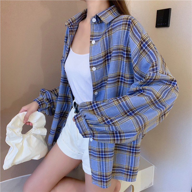 Title 5, Retro Loose Plaid Shirt Women