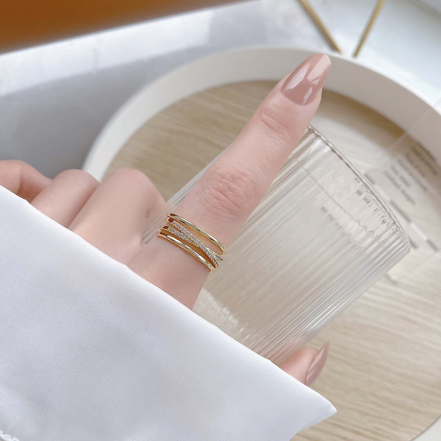 Double Diamond Temperament Fairy Ins Cross Ring