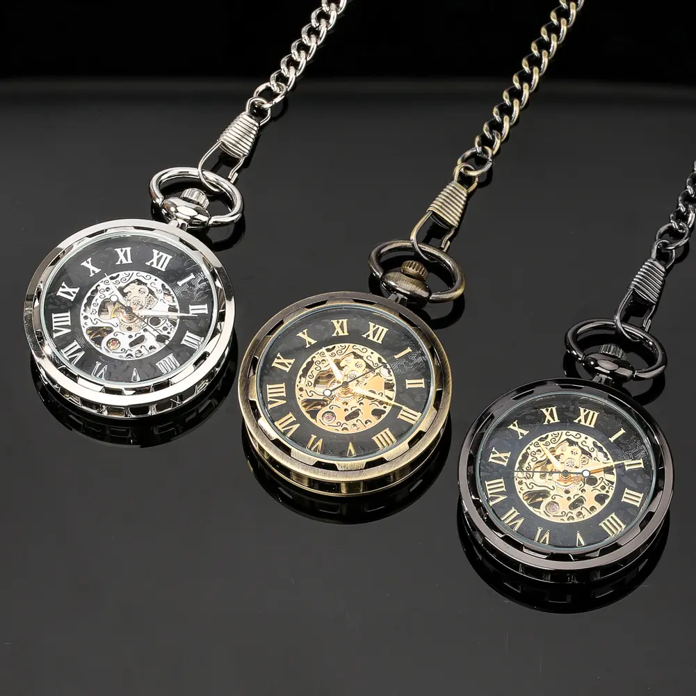 Manual Manipulator Pocket Watch Hollow Movement Roman