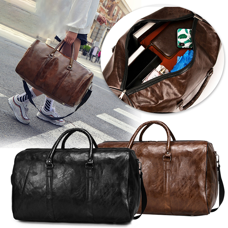 Men PU Leather Duffle Gym Bag Weekend Bag Luggage Travel Casual Handbag Holdall 2