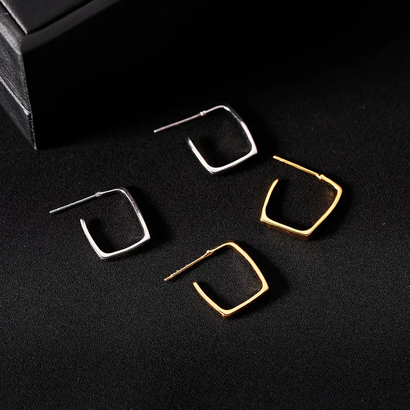 Women's S925 Sterling Silver Square Earrings Simple Fashion