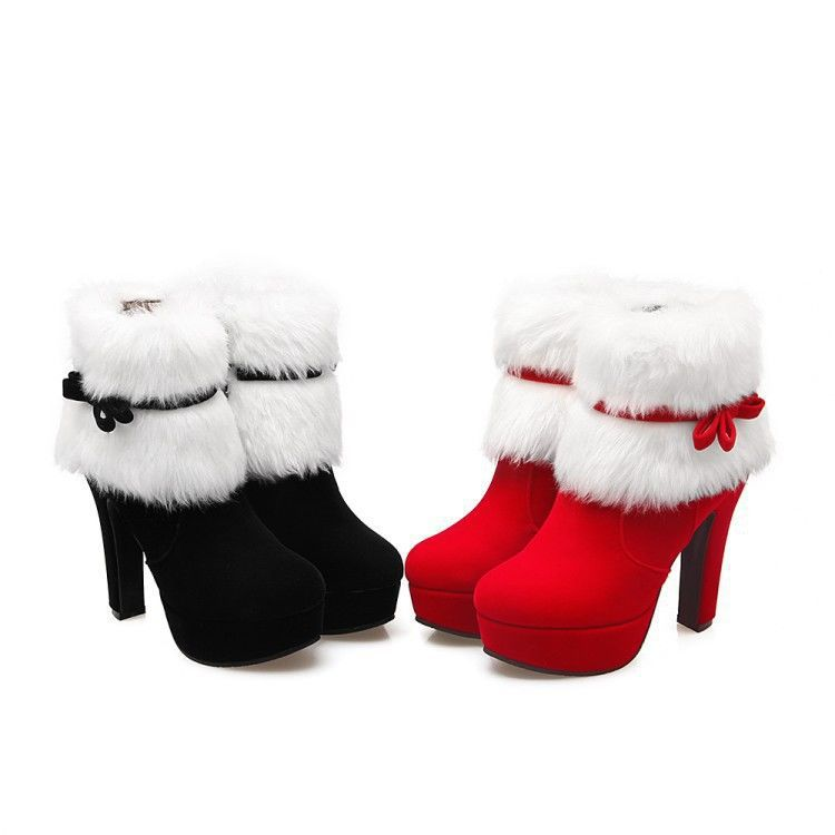 Title 4, Plush Winter Boots Christmas Shoes High Heel Pa...