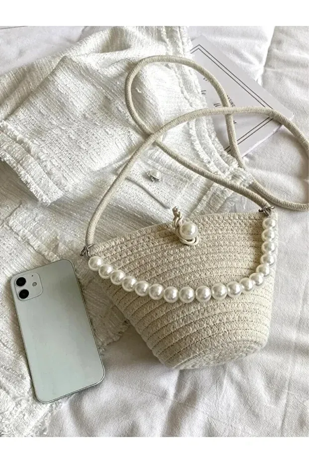 Women White Shoulder Bag With Pearl Design Elegant Baguette Handbag - Shop at LoveMi
