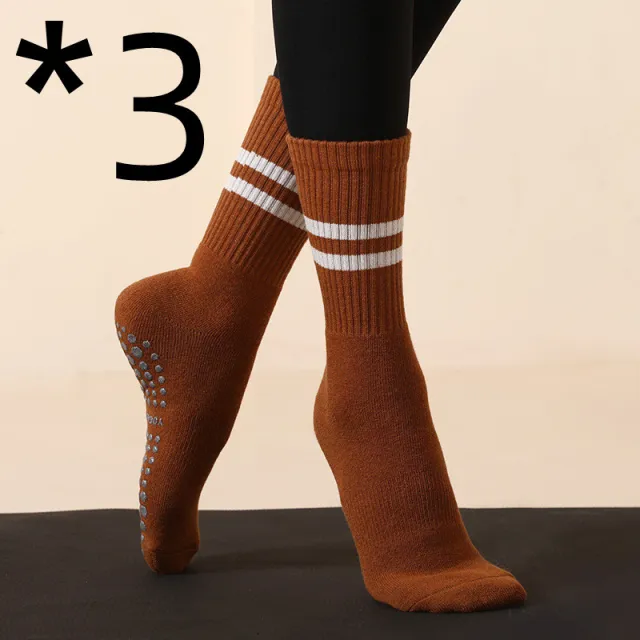 Pilates Socks Fitness Socks Stockings Non slip Yoga Caramel Colour 3Pcs - Shop at LoveMi