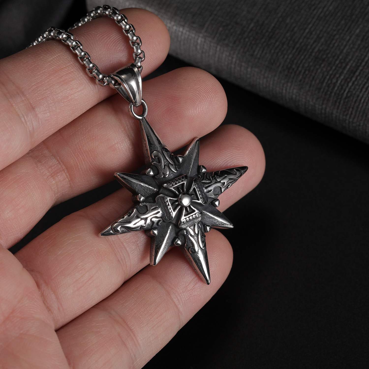 Cross Titanium Steel Men's Necklace Octagonal Star Pendant