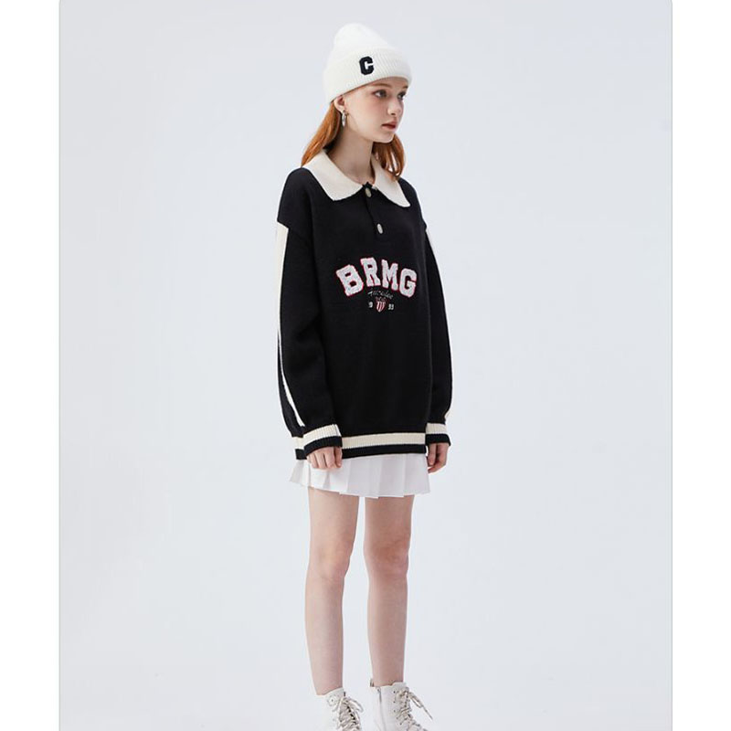 Loose Retro Contrast Letter POLO Shirt