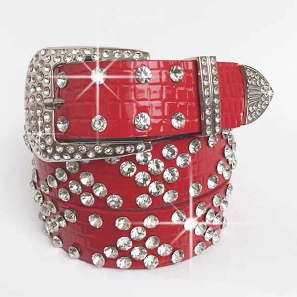 Fashion Women's Belt Rhinestone Decoration Wide Jeans Versatile Fashionable Red - Shop at LoveMi