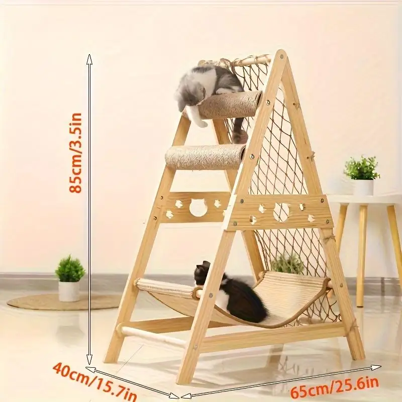 Wooden Cat Tree With 2 Scratching Posts