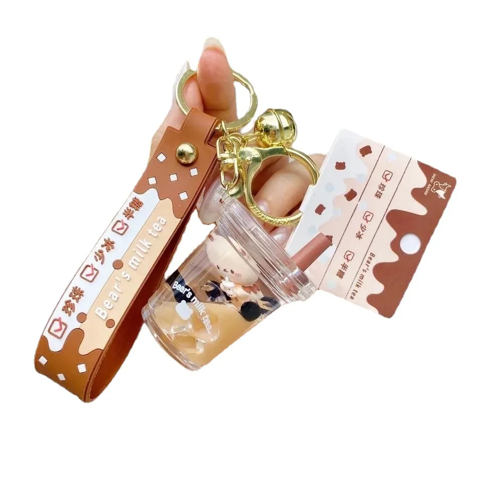 Pearl Milk Tea Bear Into Oil Liquid Quicksand Keychain - Keychain