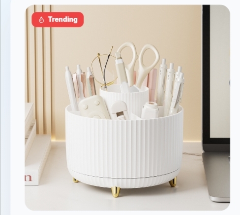 360 Rotating Desk Pen Holder Makeup Brush Organizer Multi-Grid Storage Box For Office & Home Vanity 5