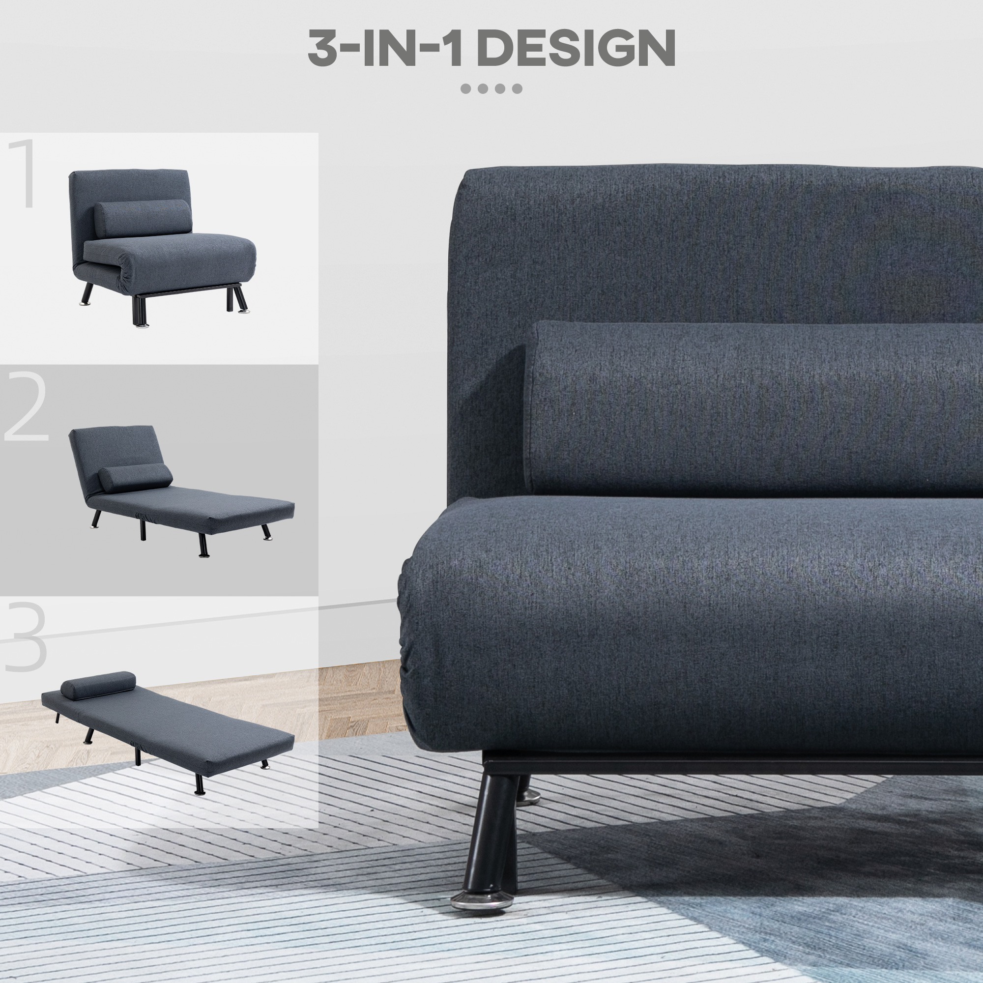Single Sofa Bed, Linen Fabric, Three In One Convertible Five Adjustable — image 8