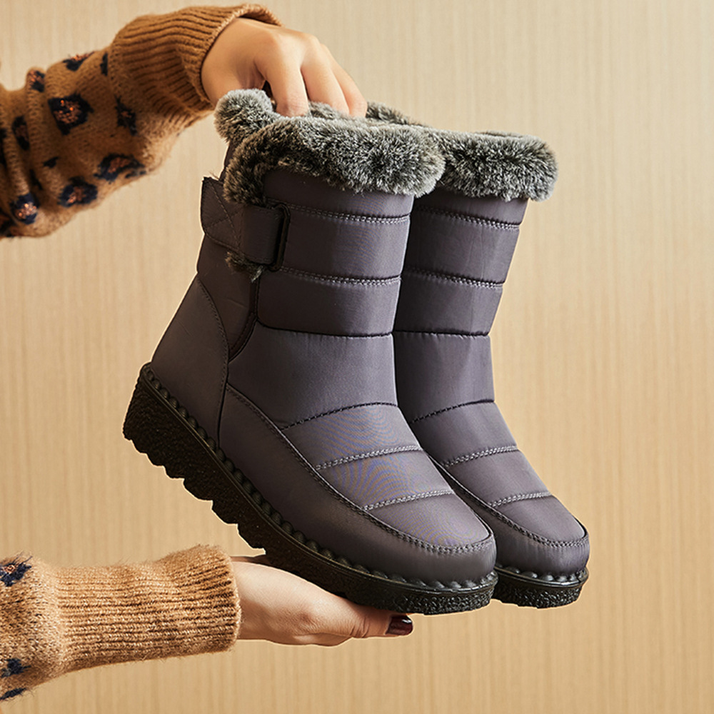 Winter Snow Boots Warm Plush Platform Boots Waterproof Velcro Shoes Grey - Shop at LoveMi