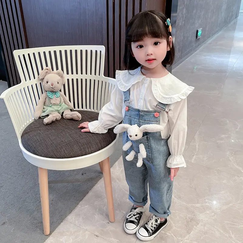 Autumn Girls' Long-sleeved Denim Overalls New