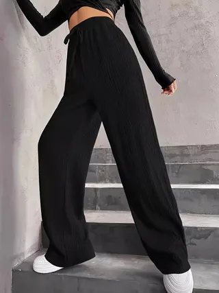 Elegant, Stylish And Comfortable Women's Solid Color Trousers Black - Shop at LoveMi