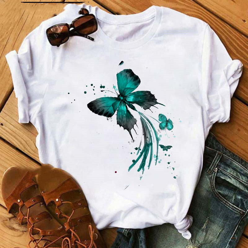 Title 5, Loose Round Neck White Ladies Casual T Shirt Wi...