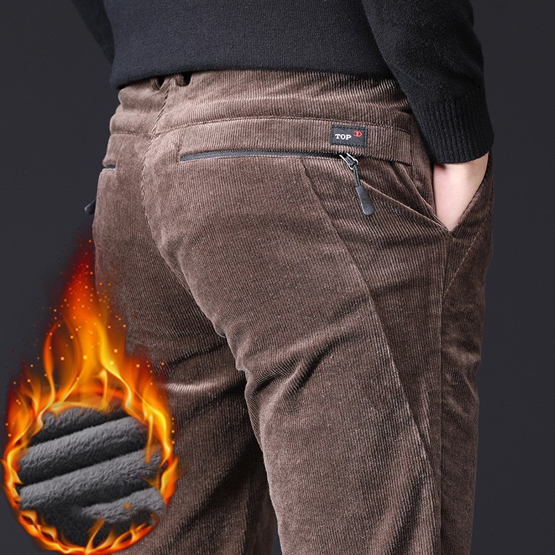 Title 5, Mens Corduroy Plush Thickened Trousers for war...