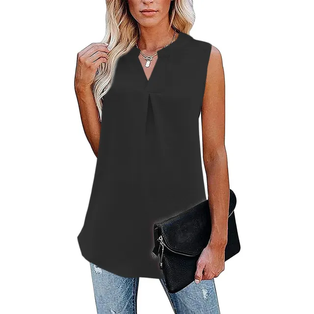 Women's Loose V neck Sleeveless Lace Top Shirt Black - Shop at LoveMi