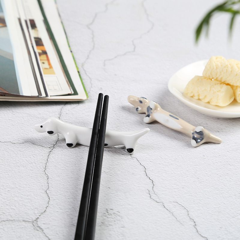 Ceramic Sausage Dog Chopsticks Rest Cute Chopsticks Holder Dinner Spoon Holder Knife And Fork Holder, Dachshund Dog Home Decoration Decoration