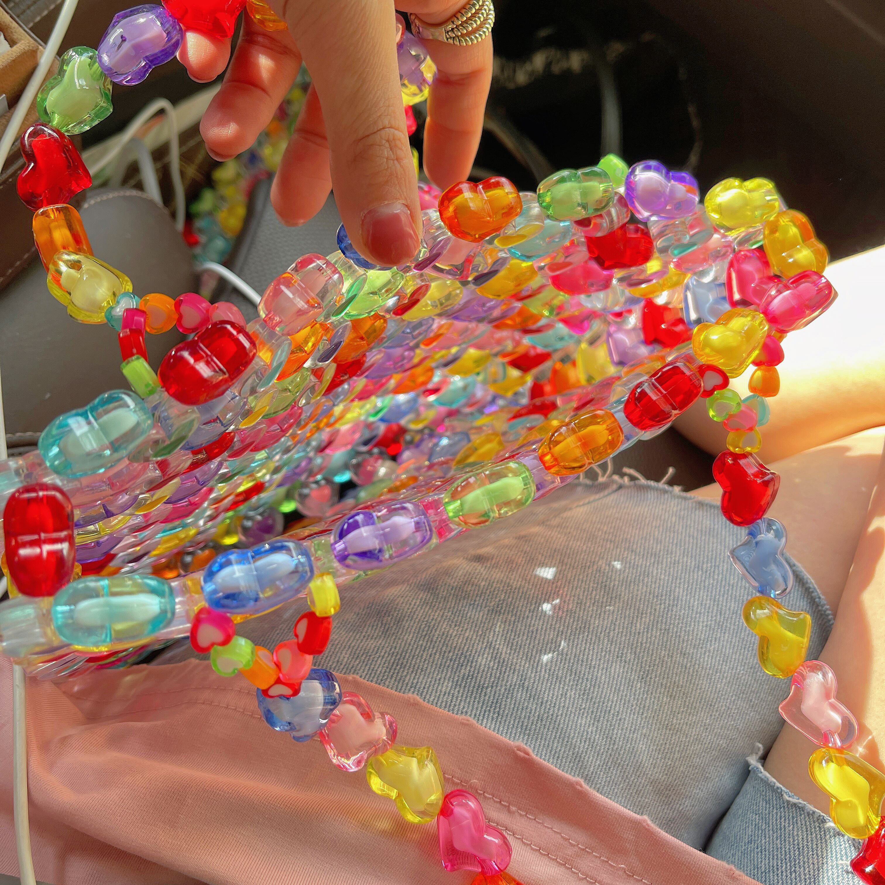 Colorful Contrast Color Love Beaded Handbag