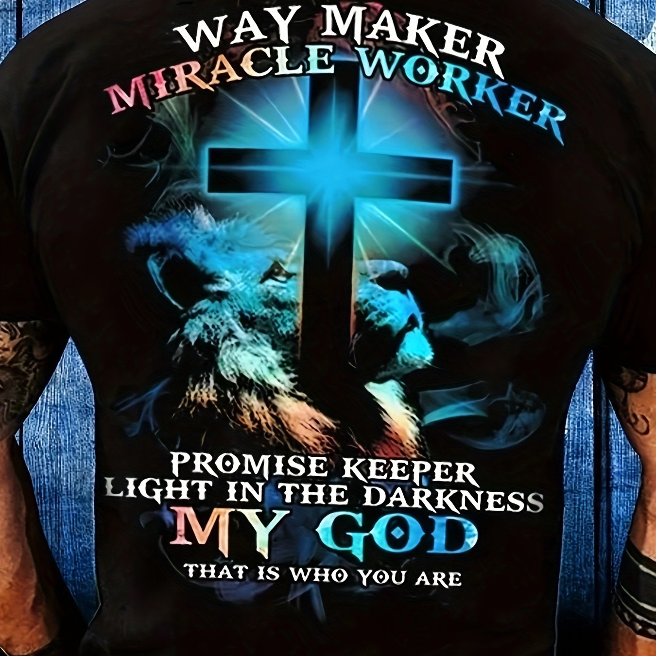 Way Maker Miracle Worker Pattern, Men's Fashionable 3D Digital Graphic T-shirt,