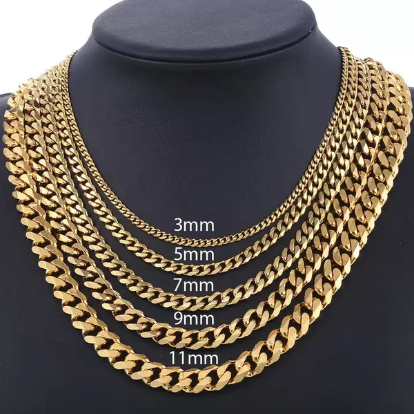 Stainless Steel Gold Chain Cuban Curb Womens Mens Necklace