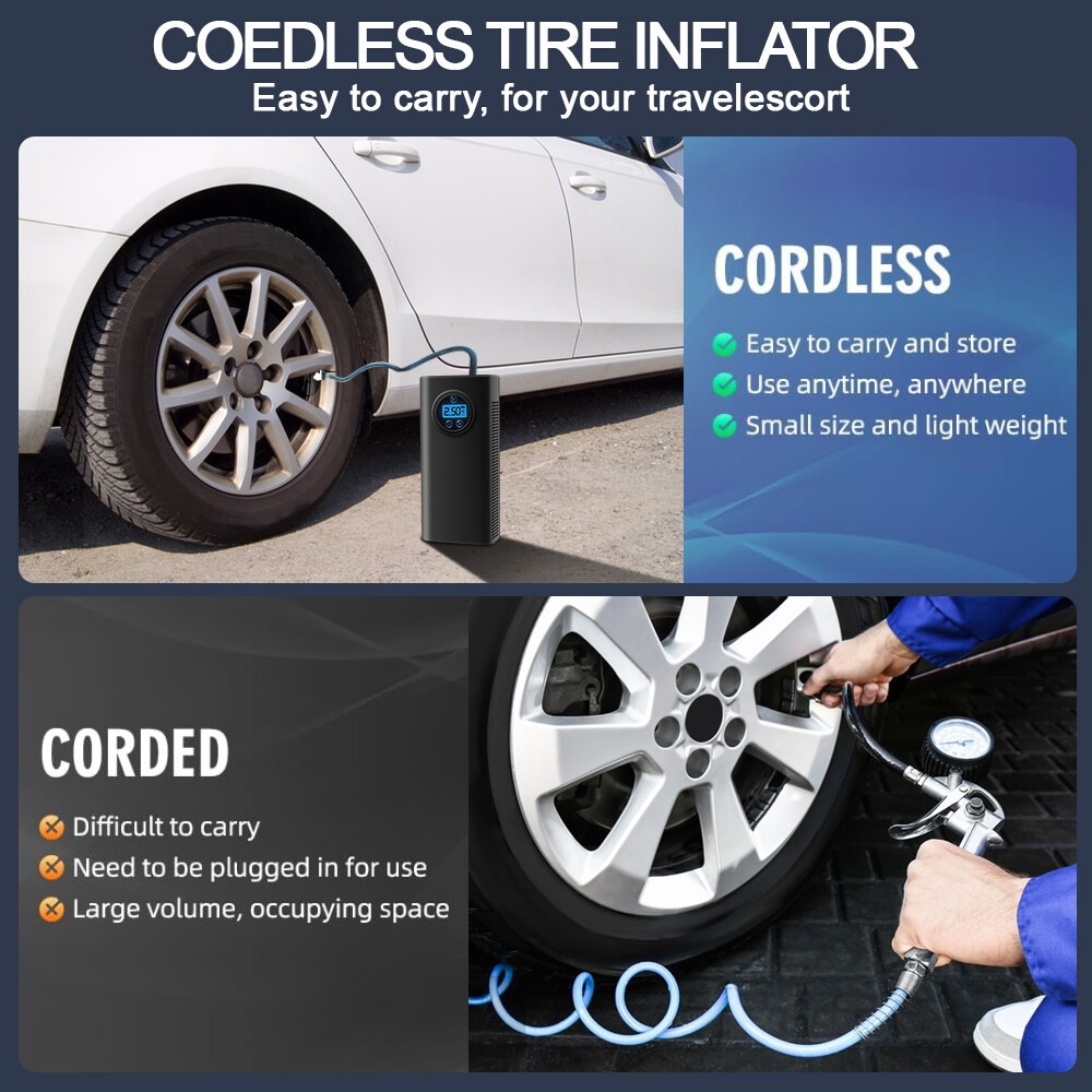 Car Tyre Inflator Cordless Digital USB Rechargeable Tire Air Compressor New