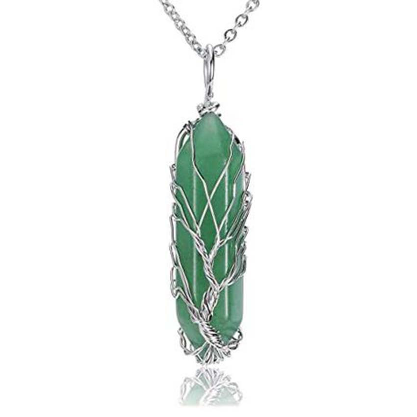 Natural Crystal Hexagonal Column Winding Tree Of Life Pendant