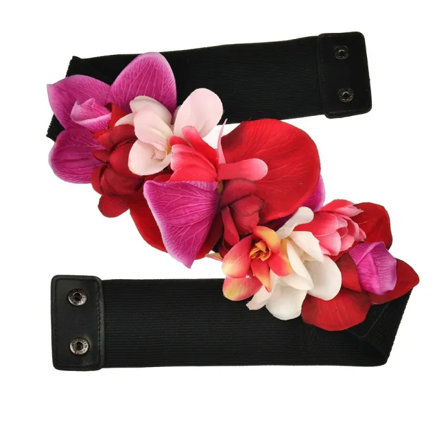 Simulation Phalaenopsis Ultra Wide Waistband Headband Decorative Belt Purple - Shop at LoveMi