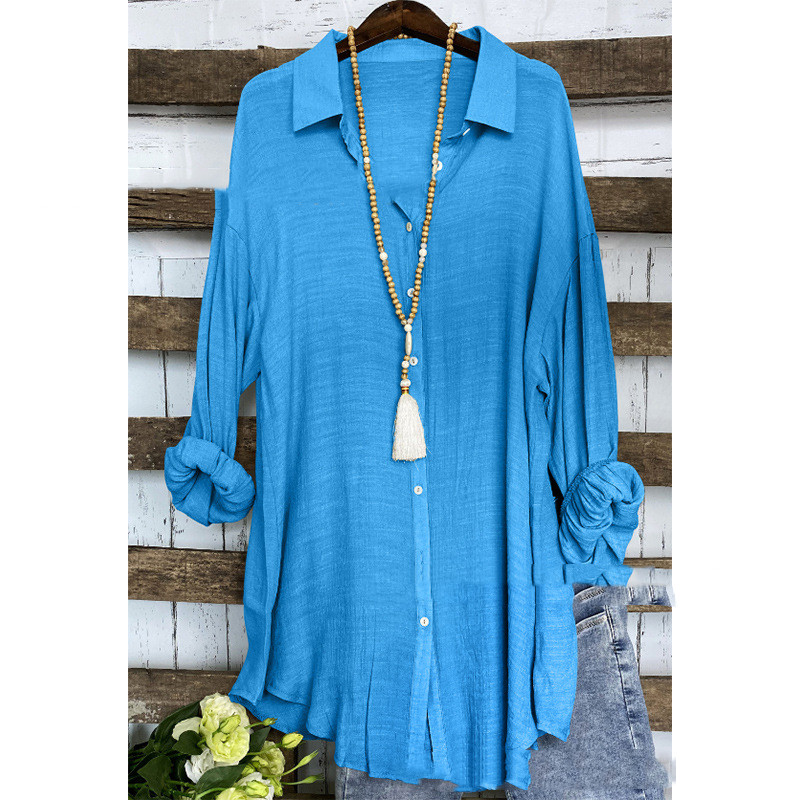 Women's Shirt Slub Fabric Solid Color Casual