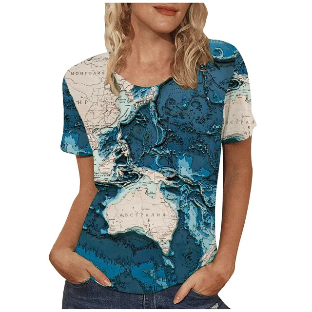 The New Landscape Map Location Printing Short Sleeved Top 2.Style - Shop at LoveMi