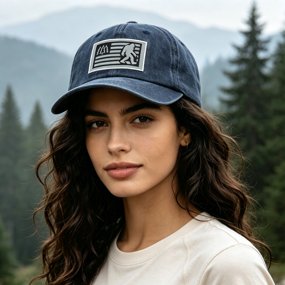 2pcs Washed Navy Bigfoot American Flag Patch Baseball Cap, Vintage Cotton  Hat For Outdoor Hiking — foto 5