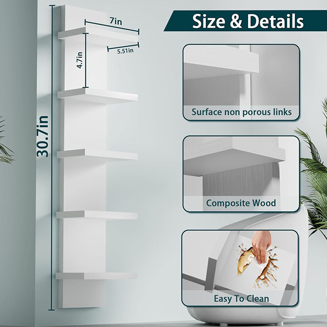 5 Tier Wall Shelf Unit Vertical Floating Storage Decorative — image 8